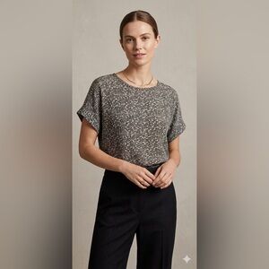 Vince 100% Silk Geometric Block Print Blouse Black Cream Quiet Luxury | Size L